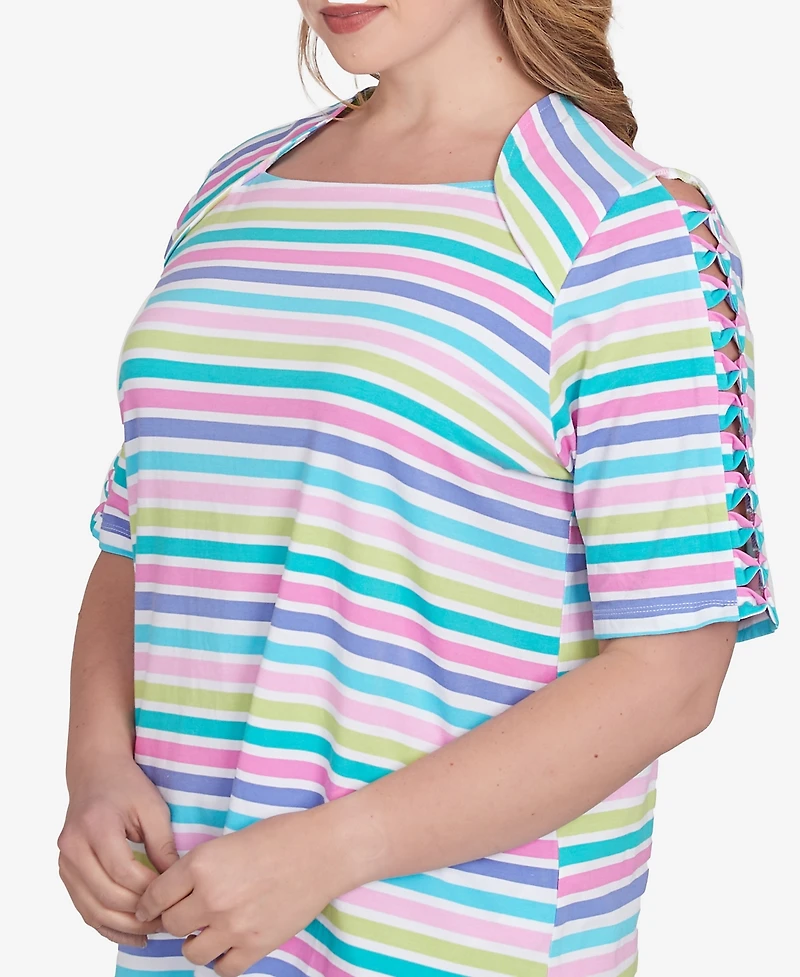 Ruby Rd. Plus Oasis Stripe Square Neck T-Shirt