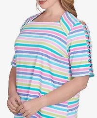 Ruby Rd. Plus Oasis Stripe Square Neck T-Shirt