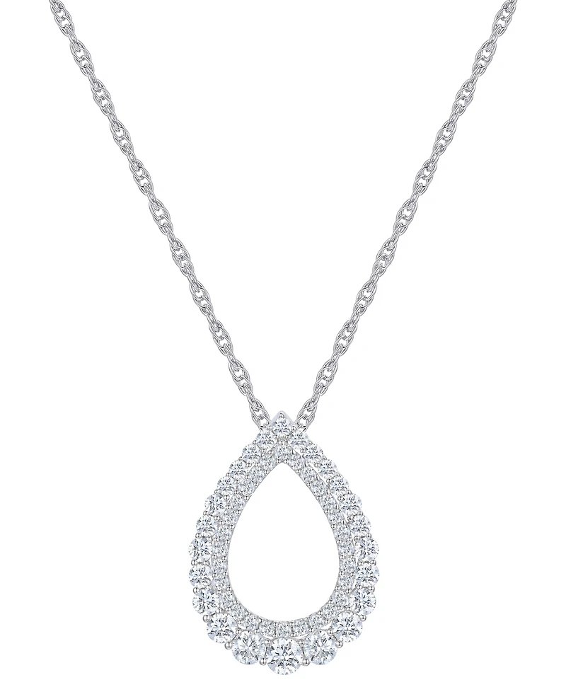 Diamond Open Teardrop Pendant Necklace (3/4 ct. t.w.) in 14k White Gold