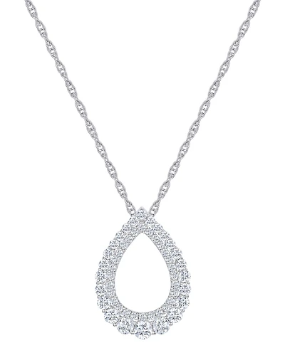 Diamond Open Teardrop Pendant Necklace (3/4 ct. t.w.) in 14k White Gold