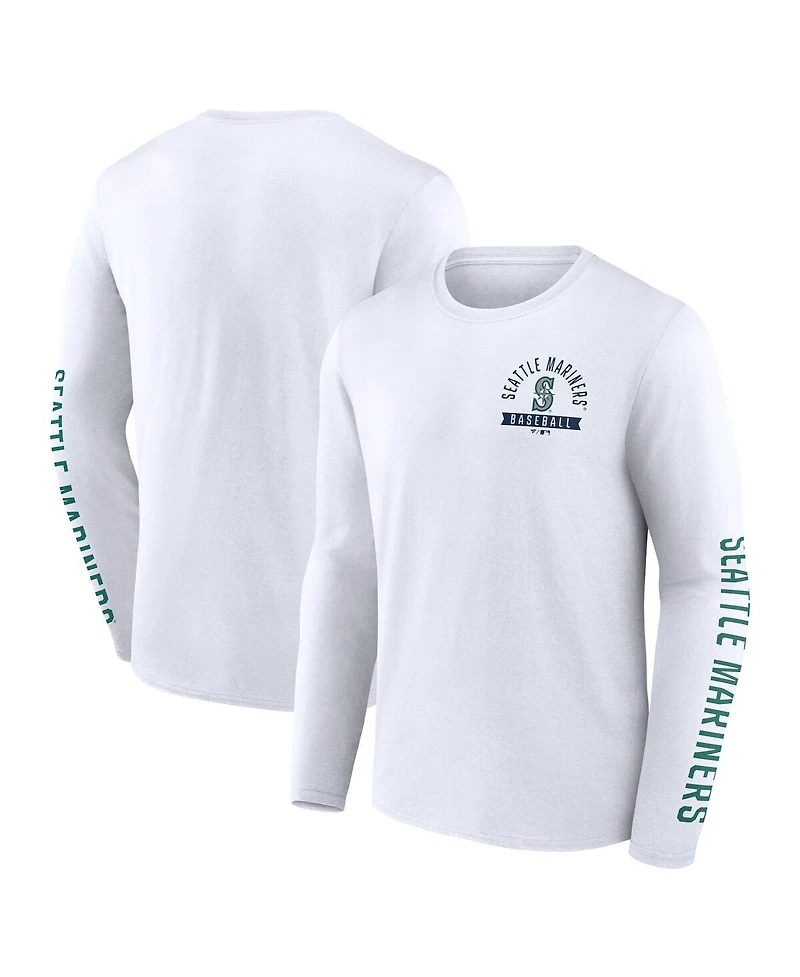 Fanatics Men's White Seattle Mariners Press Box Long Sleeve T-Shirt