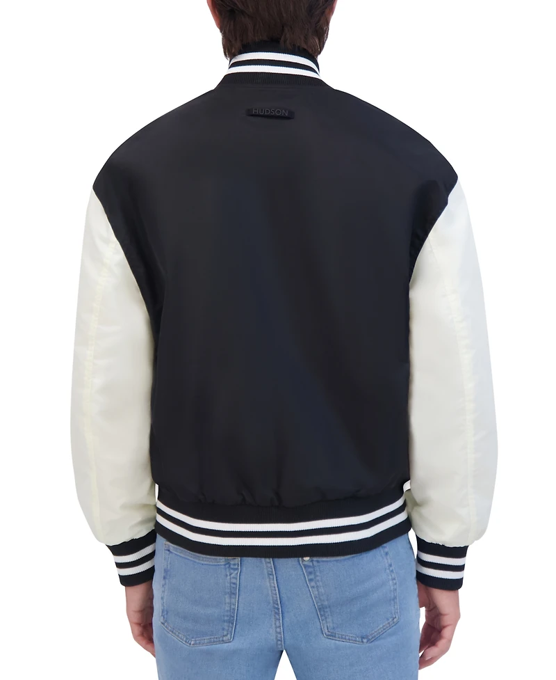 Hudson Men's Lightweight Satin Nylon Varsity Jacket