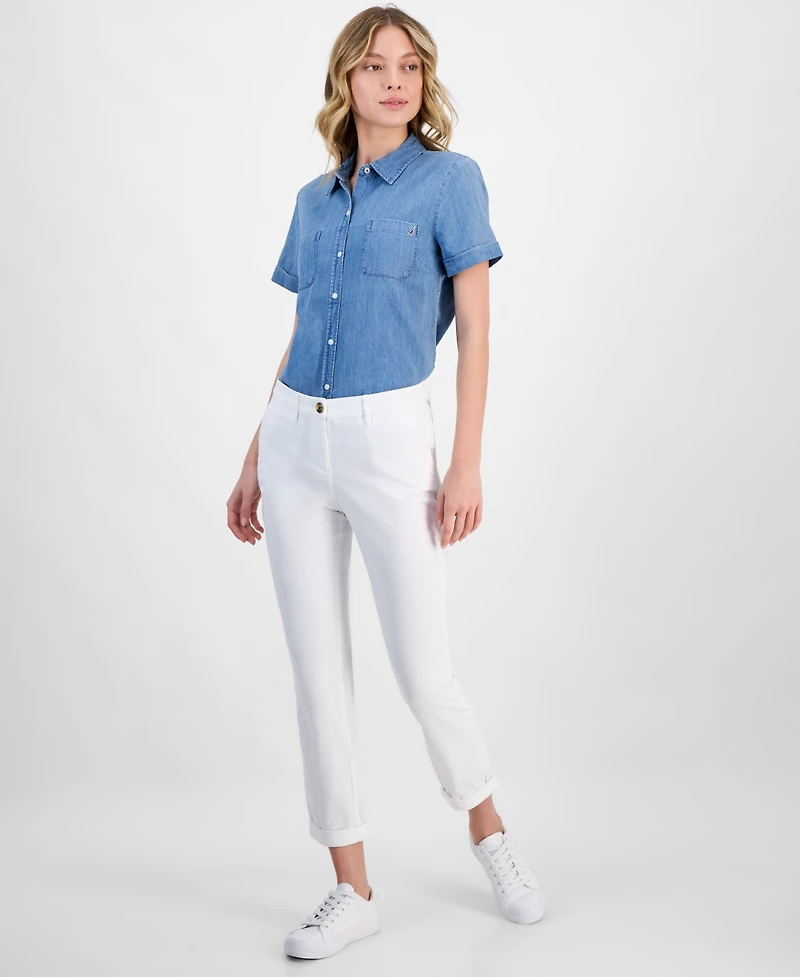 Nautica Jeans Women's Montauk Solid Cuffed Chino Pants