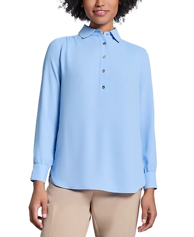 Jones New York Petite Button-Side Collared Top