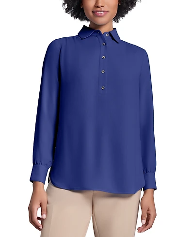 Jones New York Petite Button-Side Collared Top