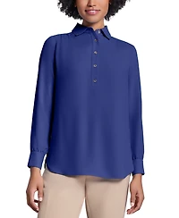 Jones New York Petite Button-Side Collared Top