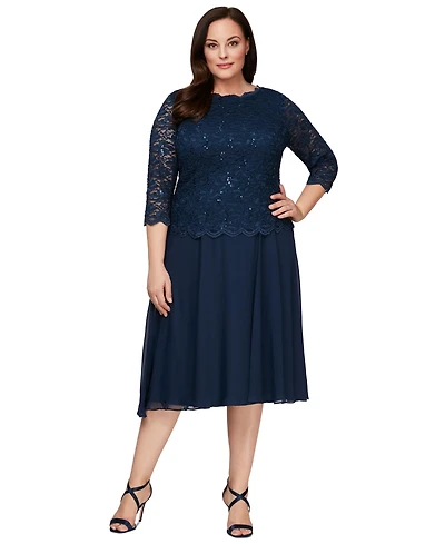 Alex Evenings Plus Sequined Lace A-Line Dress