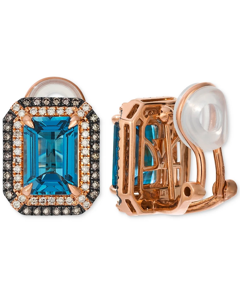 Le Vian Deep Sea Blue Topaz (5 ct. t.w.) & Diamond (5/8 ct. t.w.) Post/Clip-On Convertible Button Earrings in 14k Rose Gold