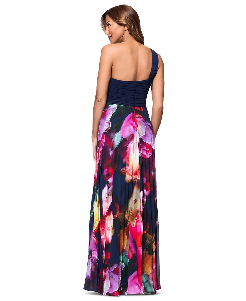 Xscape Women's One-Shoulder Mixed-Media Chiffon Gown