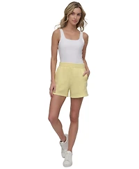 Dkny Sport Women's Varsity Embroidered Logo Smocked 4" Shorts