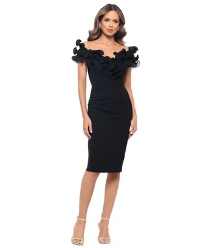 Xscape Womens Ruffled Off The Shoulder Scuba Crepe Dress