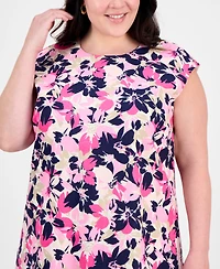 Jones New York Plus Size Floral-Print Linen-Blend Swing Dress