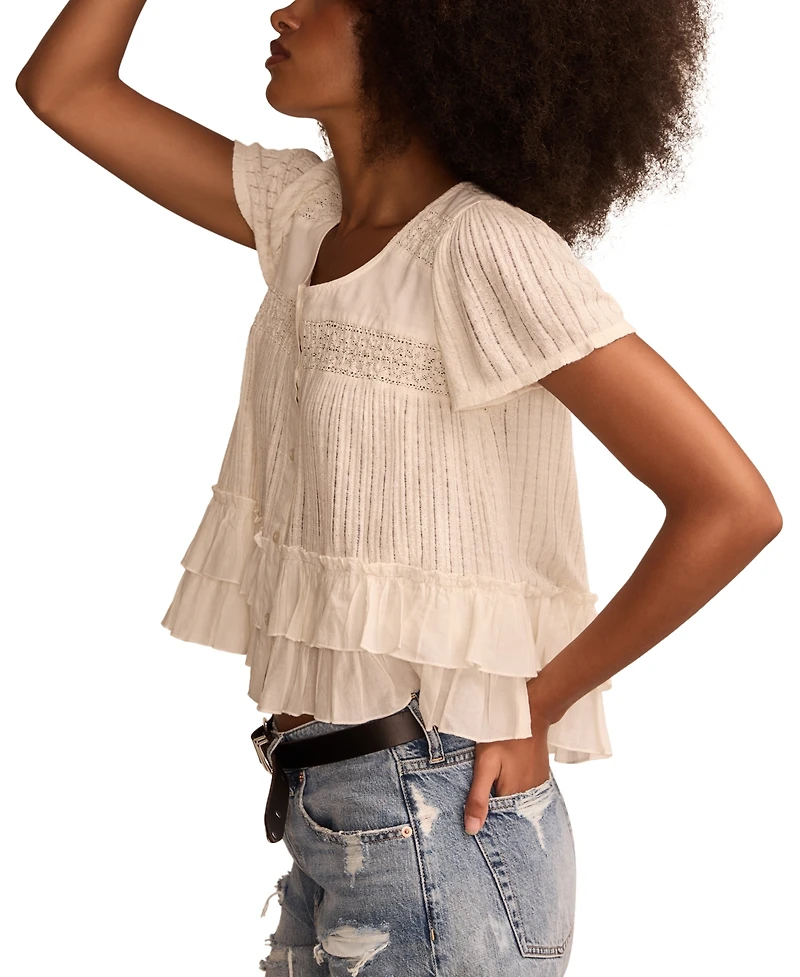 Lucky Brand Women's Smocked Ruffle-Hem Top