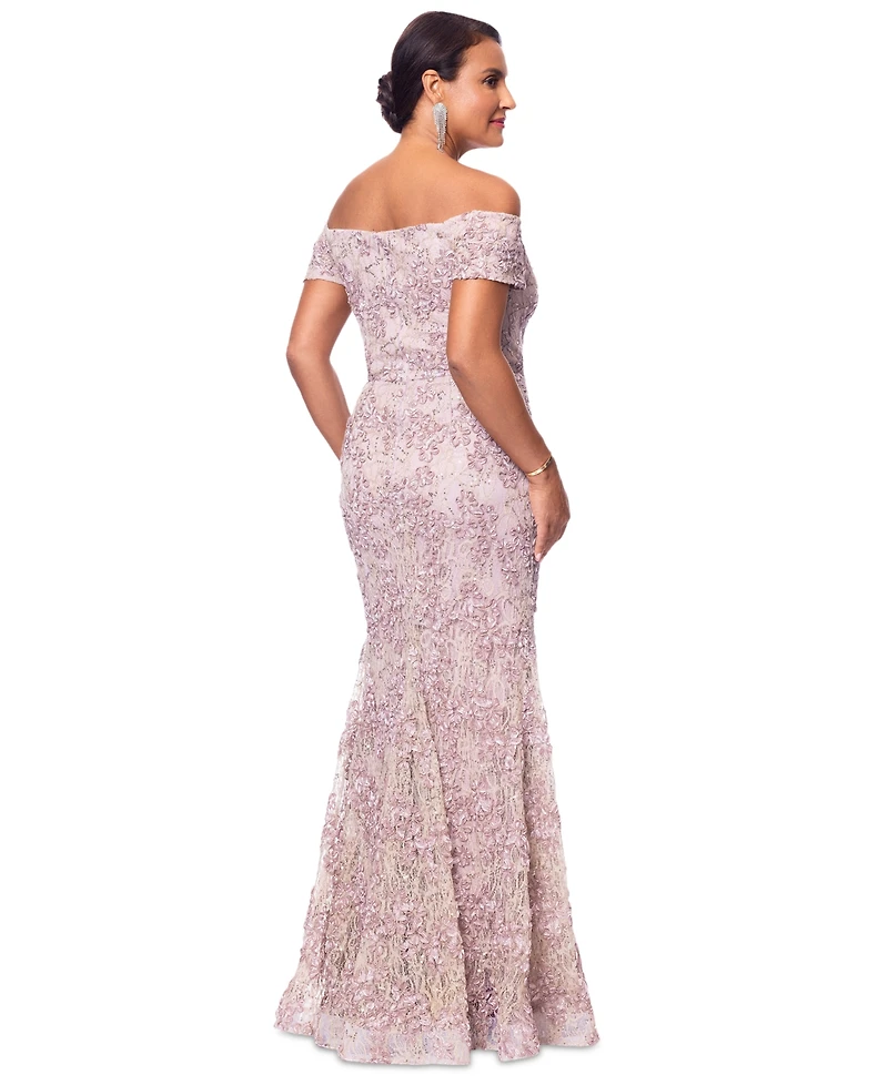 Xscape Women's Off-The-Shoulder Soutache Lace Gown
