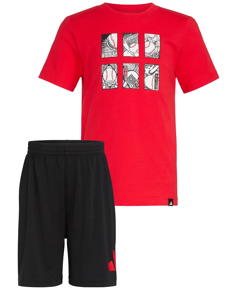 adidas Toddler & Little Boys Short-Sleeve T-Shirt & Elastic-Waistband Logo Shorts, 2 Piece Set