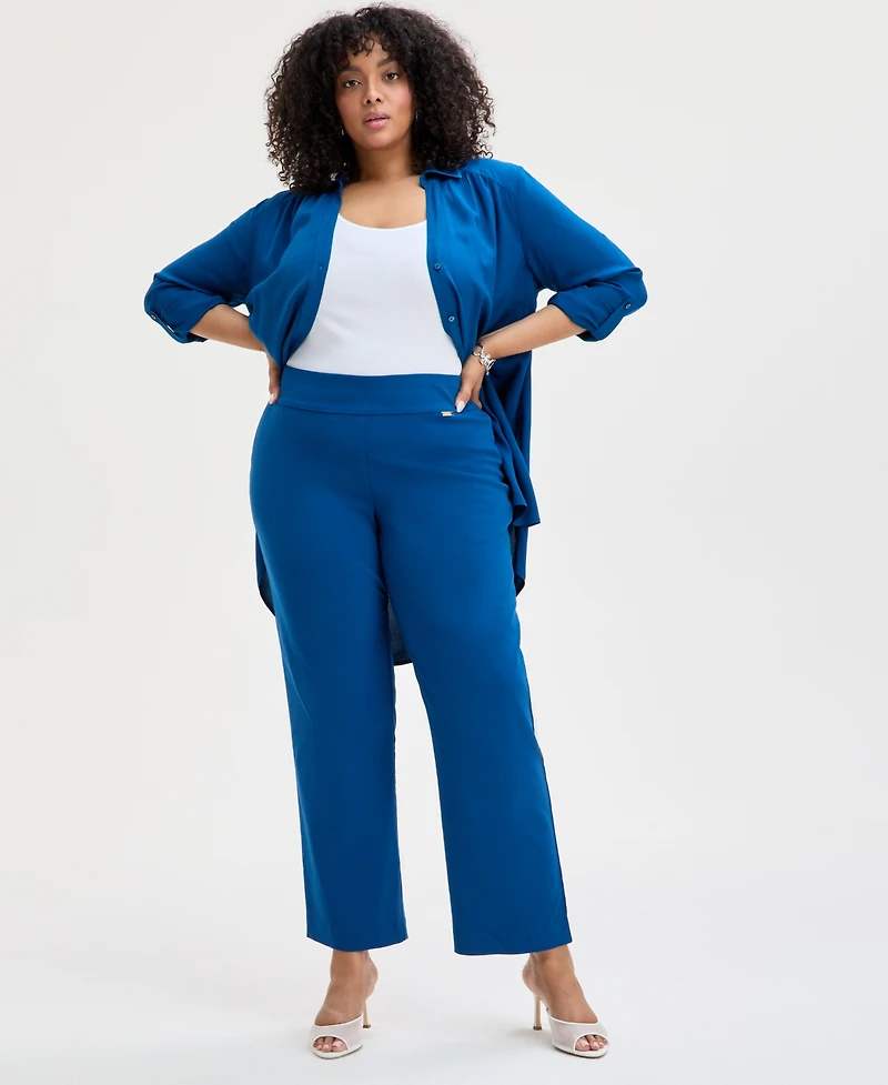 I.n.c. International Concepts Plus Size Mid-Rise Pull-On Straight-Leg Pants, Created for Macy's