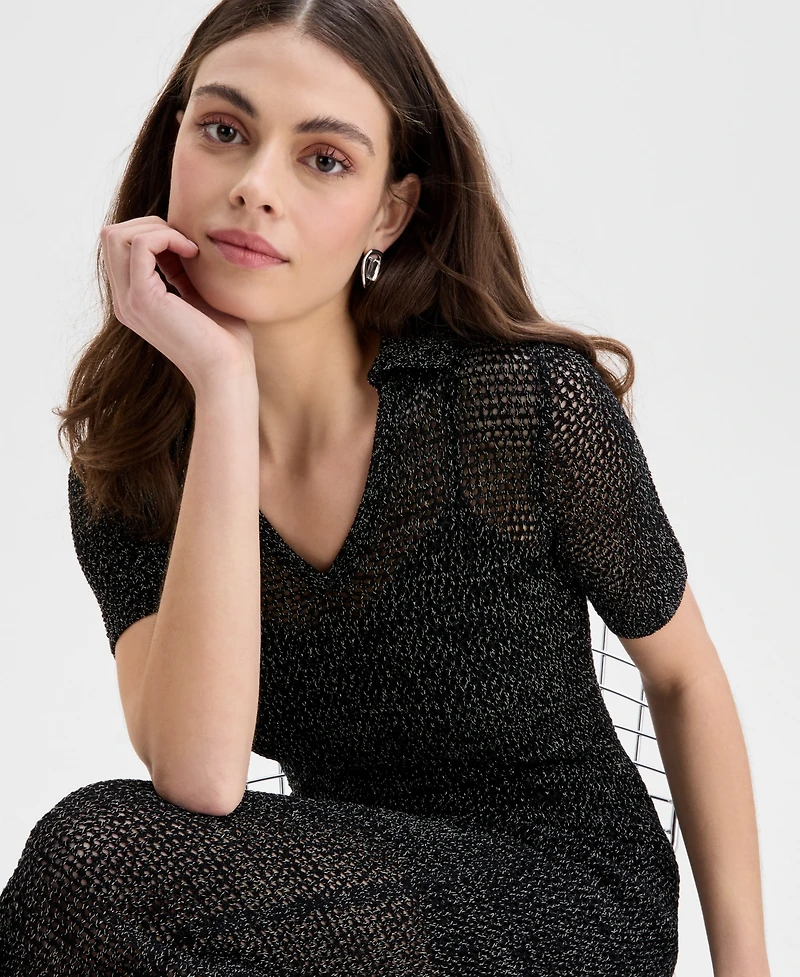I.n.c. International Concepts Women's Pointelle Collared Sweater Dress, Exclusively at Macy's