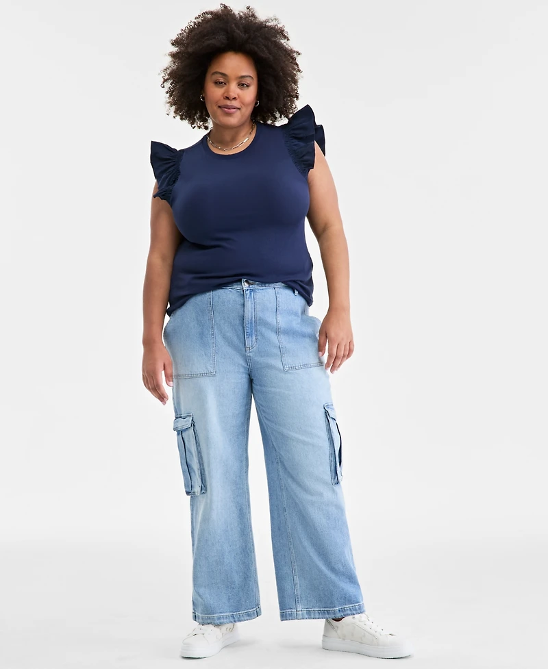 On 34th Women's Light Wash High Rise Utility Cargo Jeans, Created for Macy's