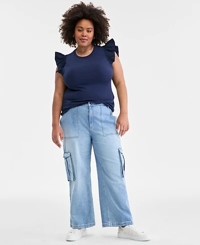 On 34th Women's Light Wash High Rise Utility Cargo Jeans, Created for Macy's