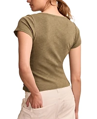 Lucky Brand Women's Cotton Crochet-Trim Short-Sleeve Henley Top