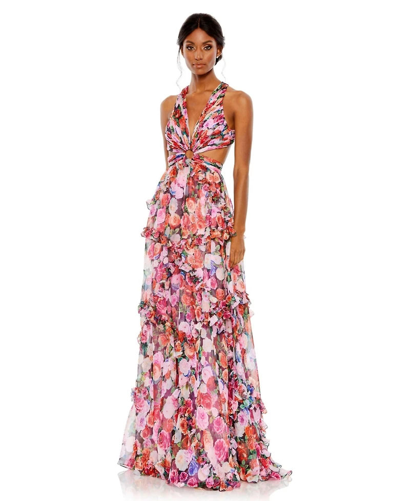 Mac Duggal Women's Ruffled Cut Out Sleeveless Gown