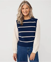 Lands' End Women's Drifter Shaker Button Shoulder Sweater Vest with Poplin Sleeves