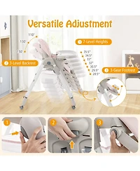 Multifunctional Folding Baby High Chair with Rolling Wheels and Adjustable Height