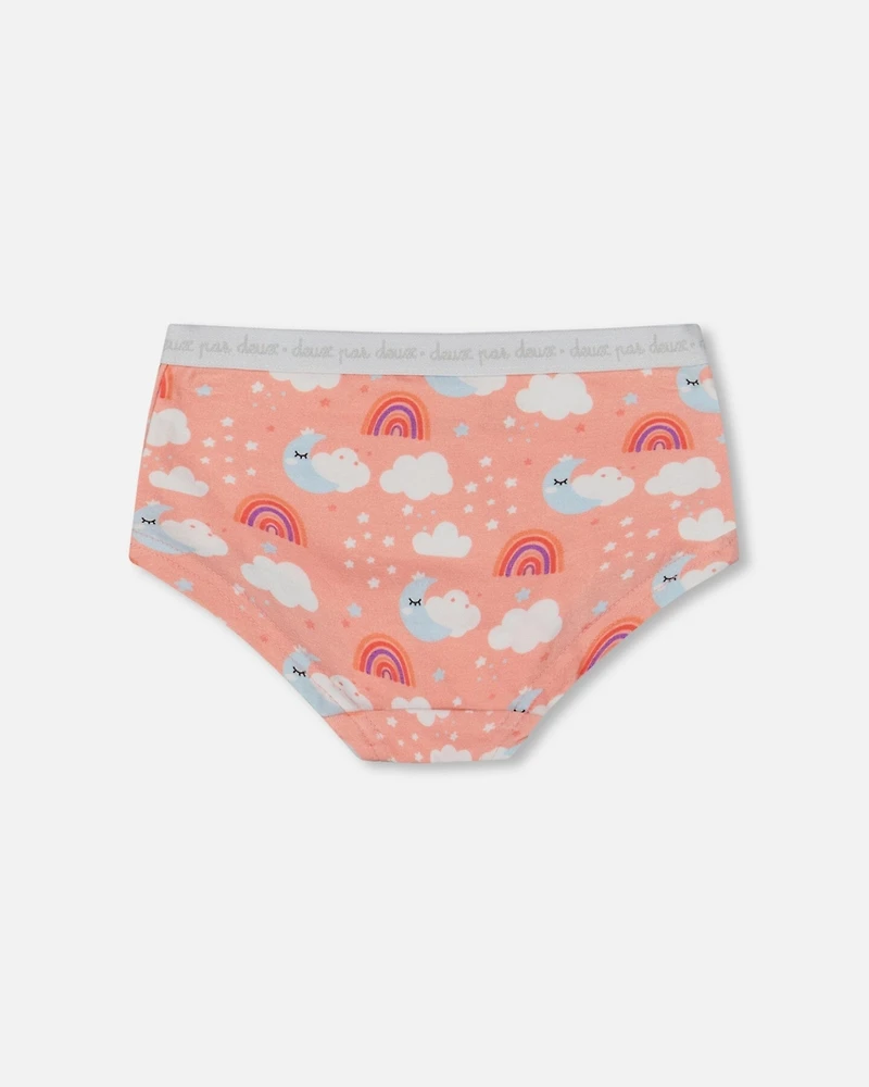 Girl Printed Cotton Boyshort Panty Rainbow On Light Coral - Toddler|Child