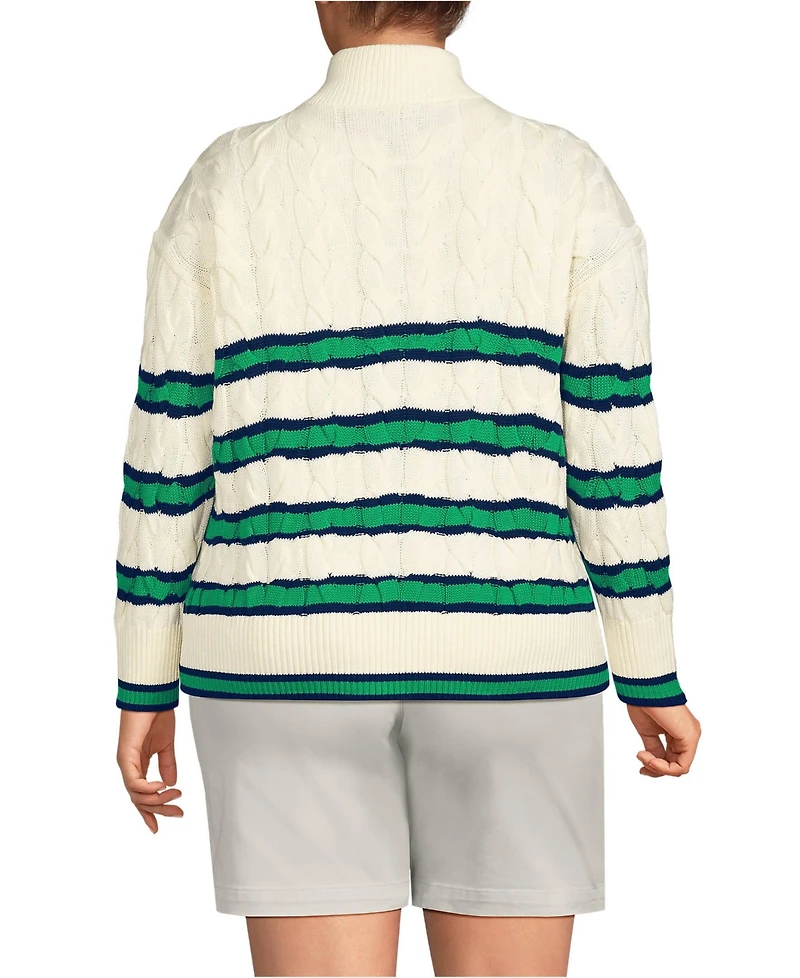 Lands' End Women's Plus Drifter Cable Quarter Zip Sweater