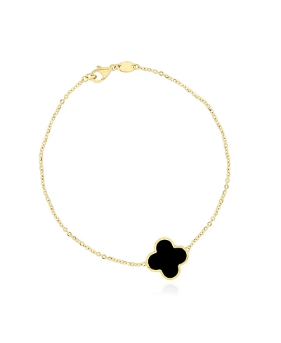 The Lovery Large Onyx Single Clover Bracelet 14K Gold