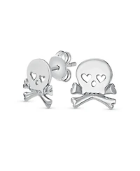 Bling Jewelry Whimsical Heart Eyes Pirate Skull & Crossbones Stud Earrings Sterling Silver