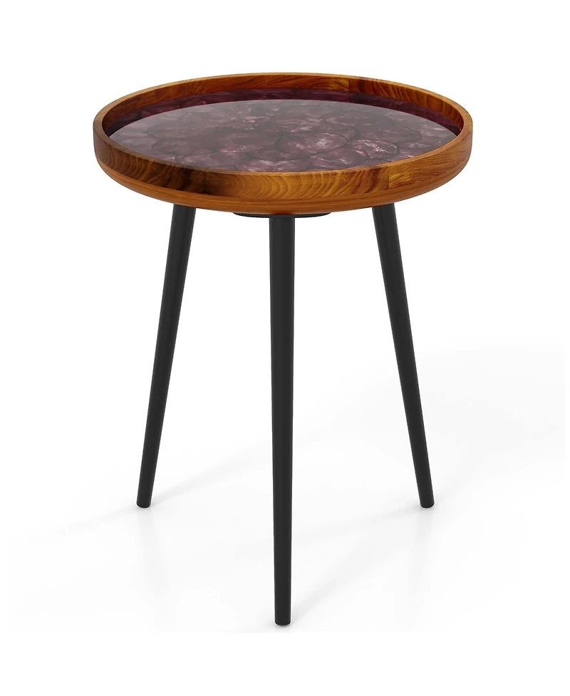 16" Round End Table Mid-century Modern Coffee with Sea Shell Decoration