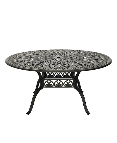 59 Inches Outdoor Dining Table Cast Aluminium Round Table Patio Dining Table with Umbrella Hole All Weather Outdoor Bistro Table for Backyard Garden P
