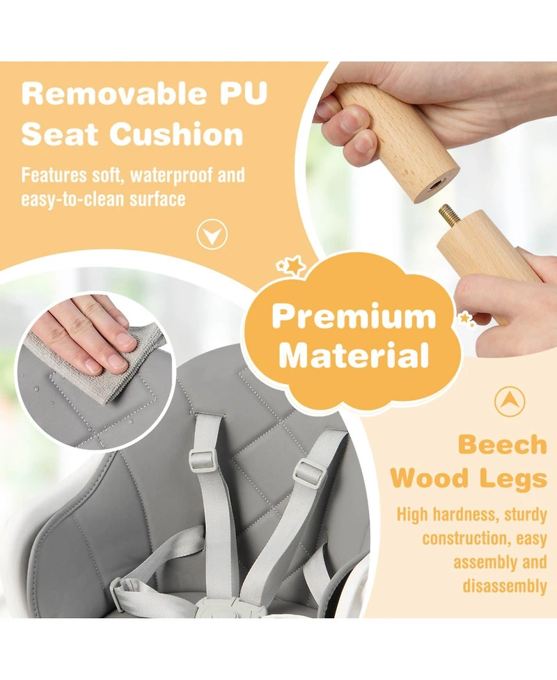 Gouun 6-in-1 Baby High Chair with Removable Dishwasher and Safe Tray