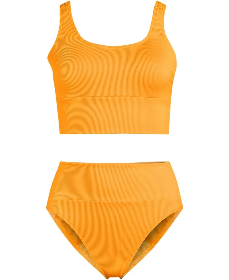 Lands' End Plus Tugless Ribbed Midkini and High Waisted Bottom Swimsuit Set