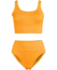 Lands' End Plus Tugless Ribbed Midkini and High Waisted Bottom Swimsuit Set