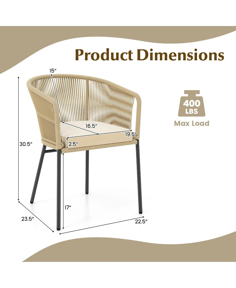 Patio Chairs Set of 4 with Curved Backrest and Seat Cushion for Patio