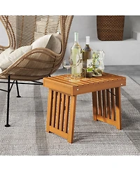 Patio Foldable Side Table with Slatted Tabletop Convenient and Stylish for Backyard and Outdoor Spaces