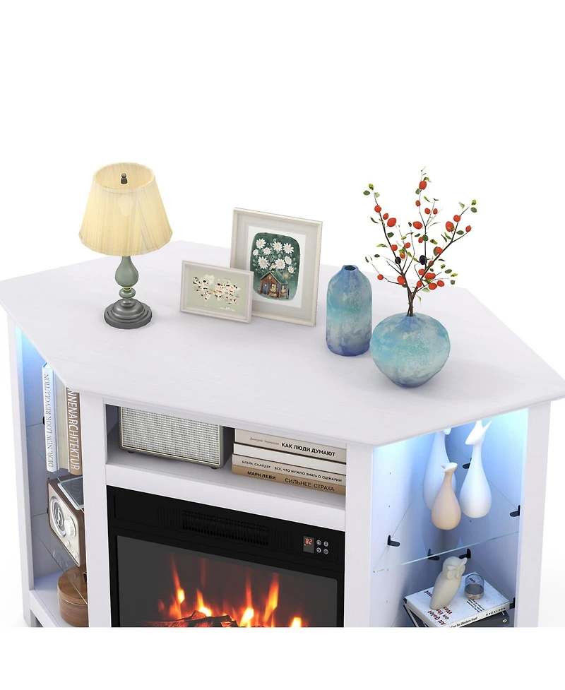 Fireplace Corner Tv Stand with Led Lights and Smart App Control for Tv