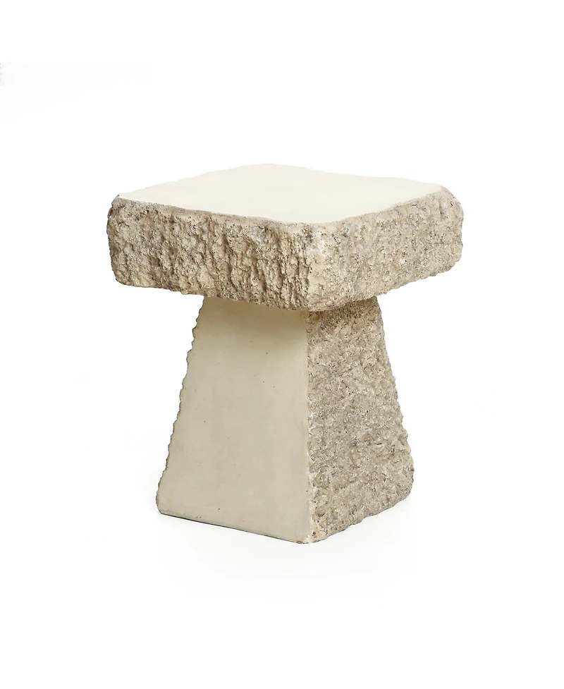 LuxenHome Rock Square Outdoor Side Table, 18 Inch Cement Side Table for Patio, Small Concrete Accent End Table for Living Room, Balcony, Vintage Outsi