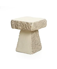 LuxenHome Rock Square Outdoor Side Table, 18 Inch Cement Side Table for Patio, Small Concrete Accent End Table for Living Room, Balcony, Vintage Outsi