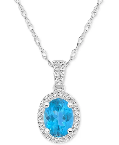 Lab-Created Emerald (1 ct. t.w.) & Lab Created White Sapphire (1/6 Oval Pendant Necklace 10k Gold