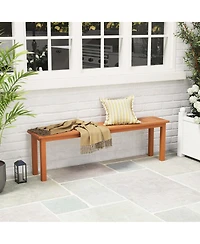 59" Long Patio Dining Bench with Teak Oil Finish & Slat Seat Accent Entryway Bench