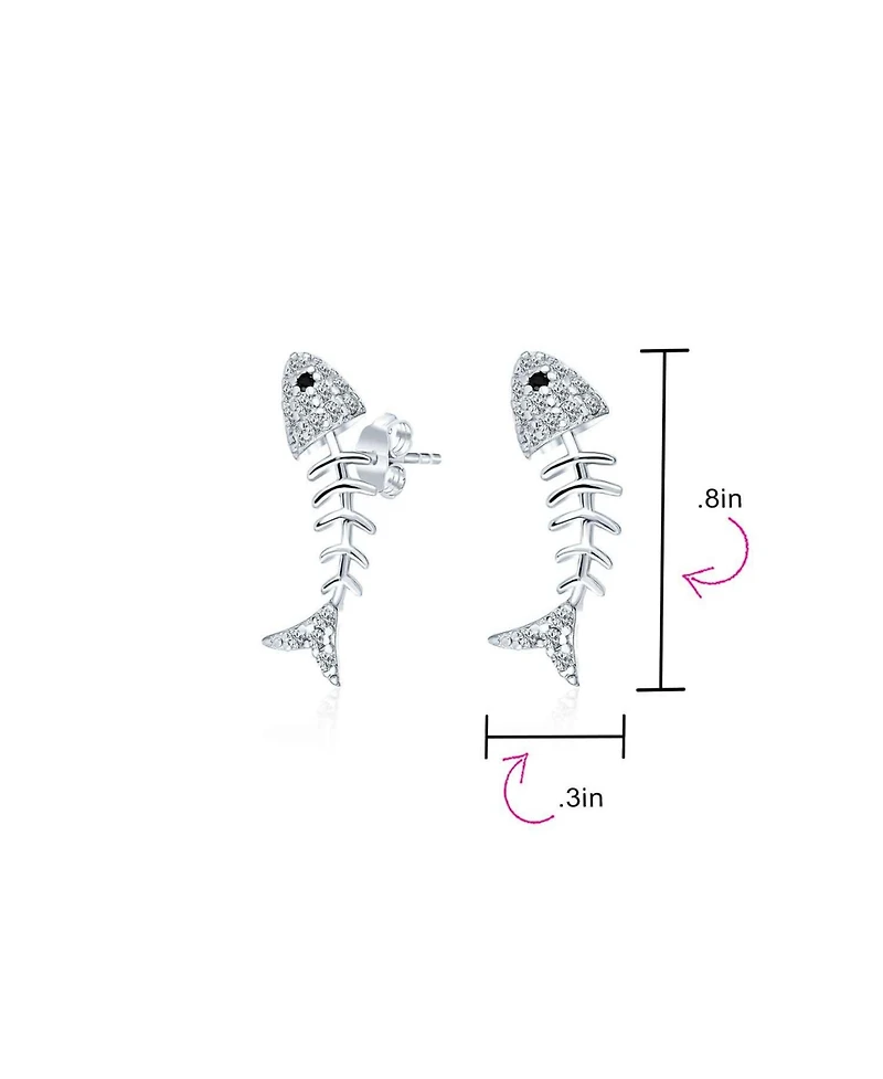 Bling Jewelry Nautical Beach Vacation Cz Stud Earrings Fishbone Design in Sterling Silver