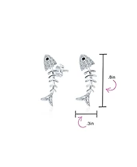 Bling Jewelry Nautical Beach Vacation Cz Stud Earrings Fishbone Design in Sterling Silver