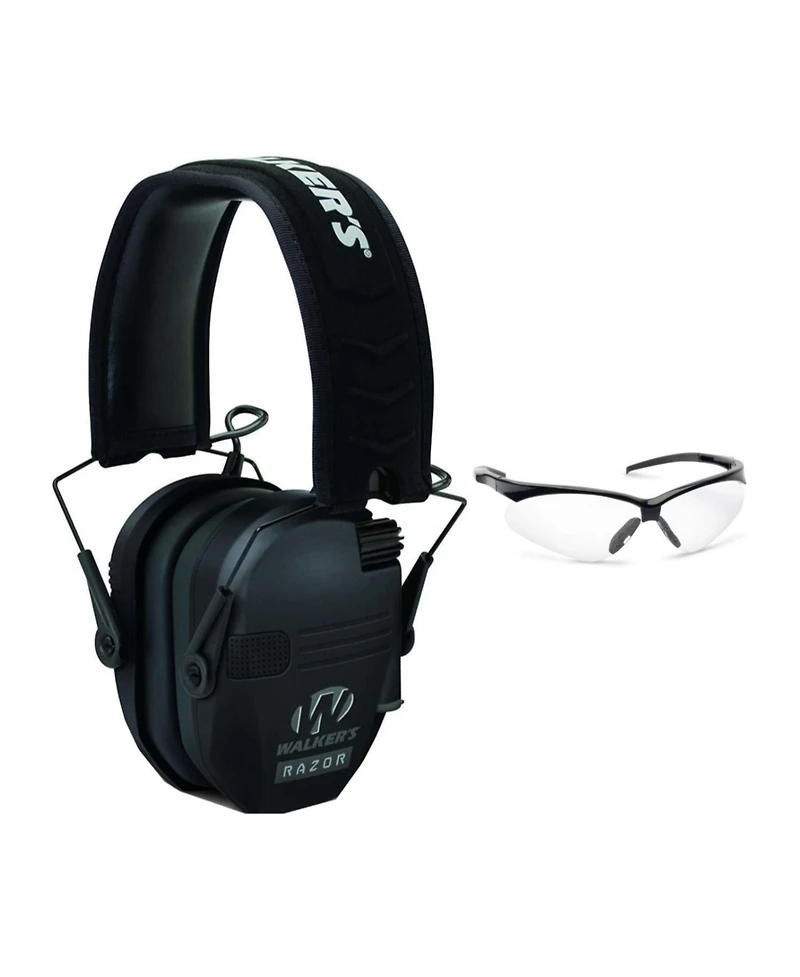 Walker's Razor Slim Electronic Shooting Range Earmuff (Black) and Glasses Kit