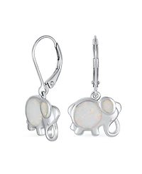 Bling Jewelry Lucky Elephant Dangle Earrings with White Opal Sterling Silver
