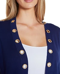 Belldini Women's Rhinestone Grommet Open-Front Cardigan Sweater