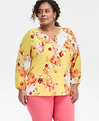 Jm Collection Plus Printed Embellished Top