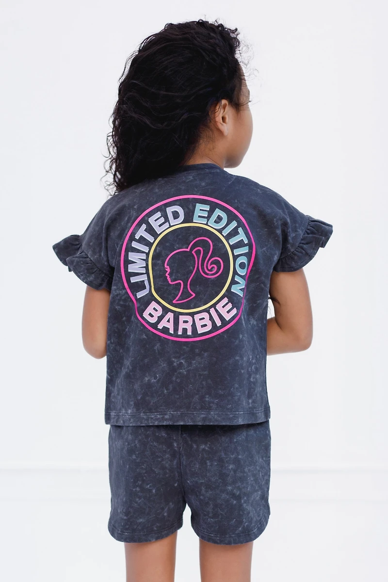 Barbie Little Girls French Terry T-Shirt and Shorts Outfit Set